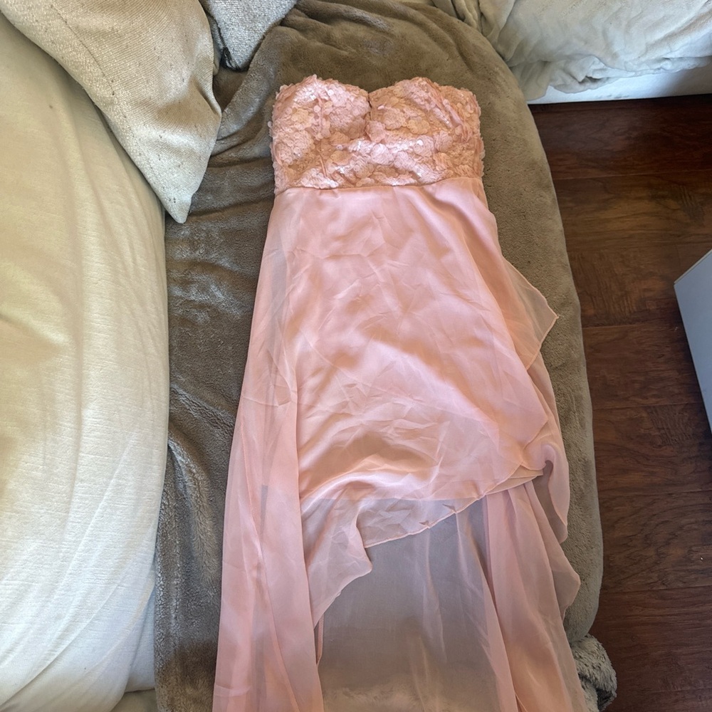 Vintage baby Pink sequins fairy chiffon layered strapless dress